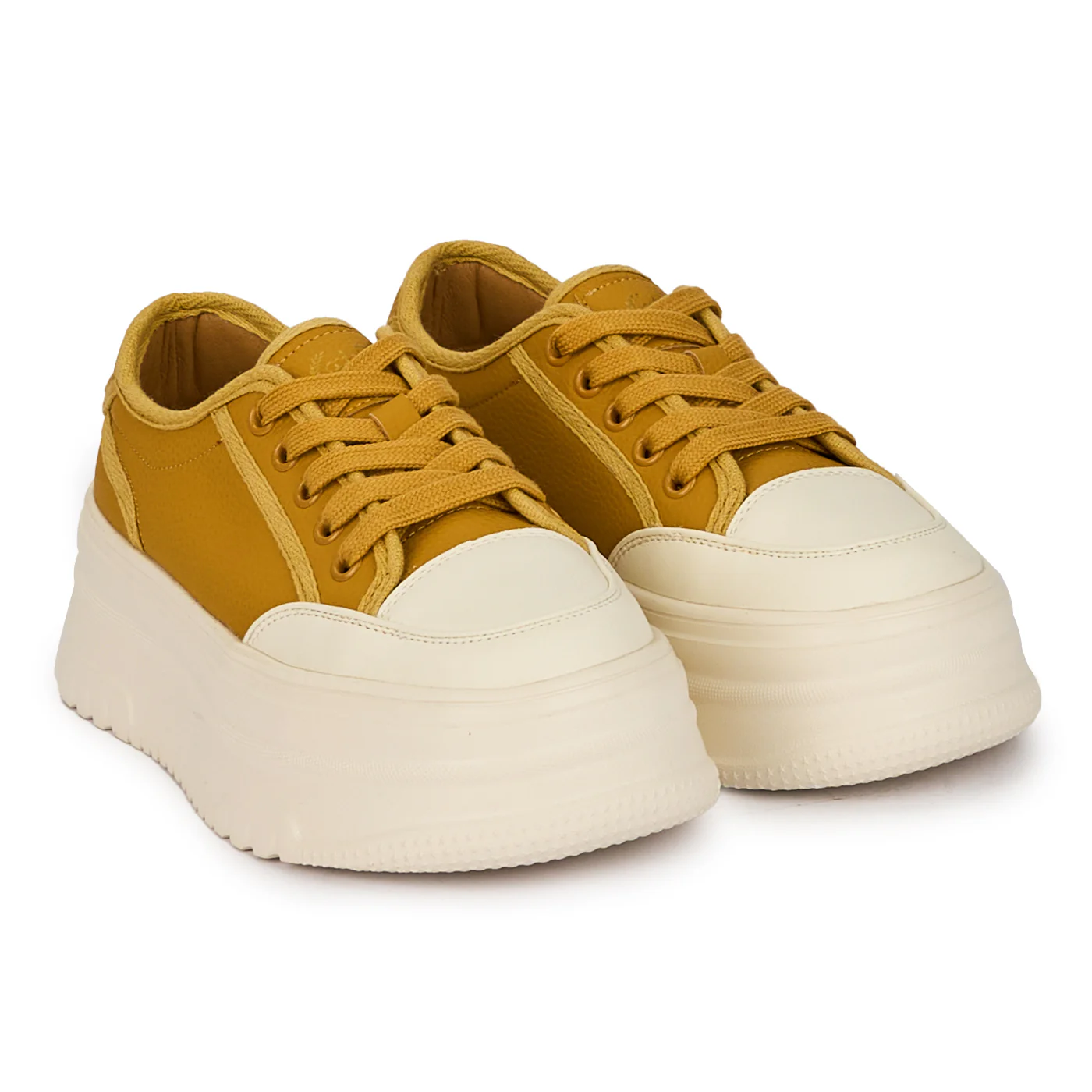 Pantofi casual dama din piele naturala galbena cu talpa inalta 18249 - Image 4