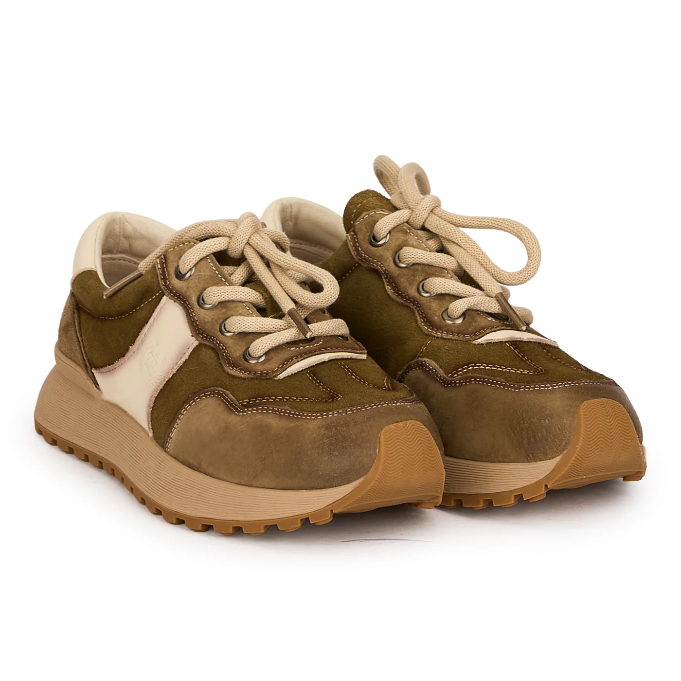 Pantofi casual dama din piele naturala kaki cu siret 18747 - Image 4