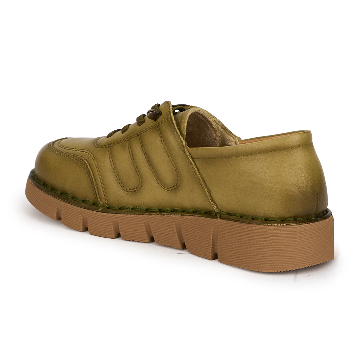 Pantofi casual dama din piele naturala kaki cu siret elastic 18723 - Image 2