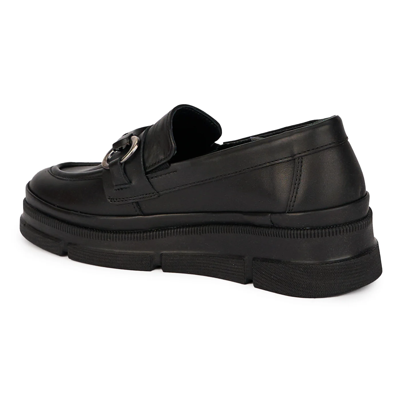 Pantofi casual dama din piele naturala neagra cu accesoriu metalic 18013 - Image 2