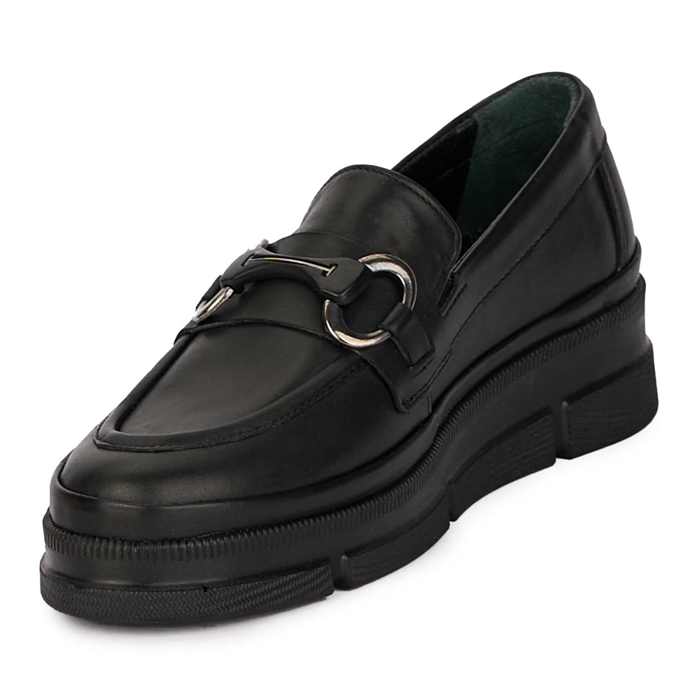 Pantofi casual dama din piele naturala neagra cu accesoriu metalic 18013 - Image 3
