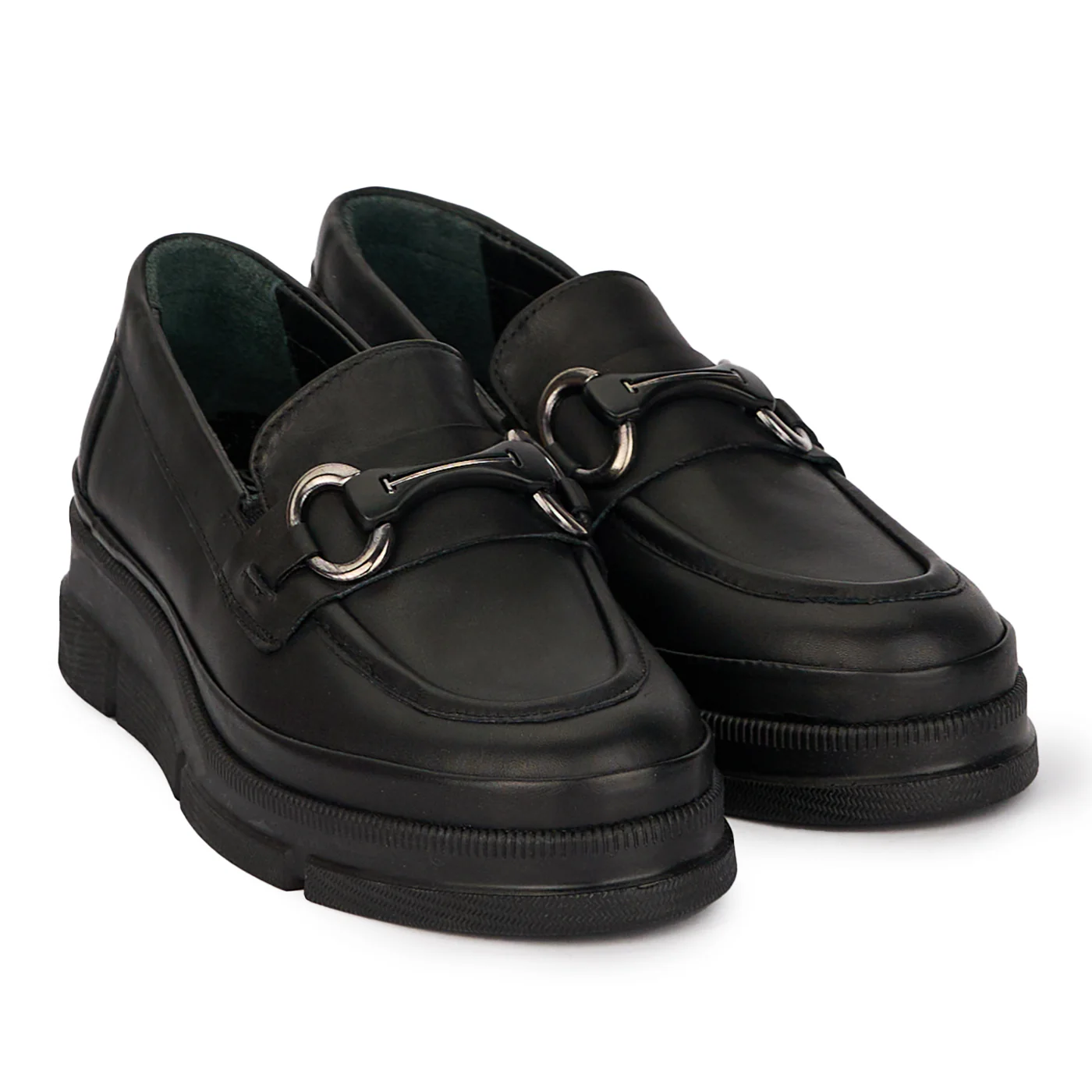 Pantofi casual dama din piele naturala neagra cu accesoriu metalic 18013 - Image 4