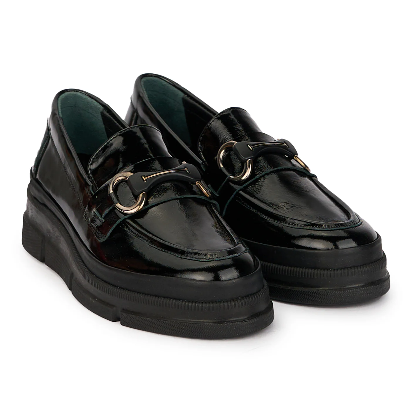 Pantofi casual dama din piele naturala neagra cu accesoriu metalic 18014 - Image 4