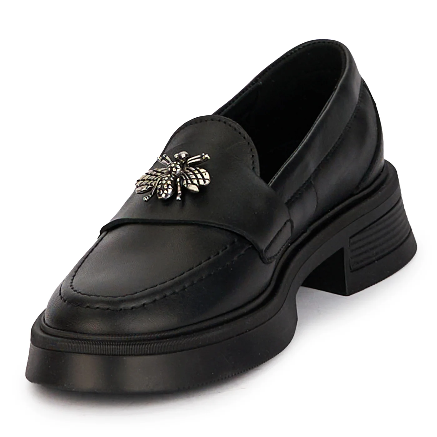 Pantofi casual dama din piele naturala neagra cu accesoriu metalic 18288 - Image 3