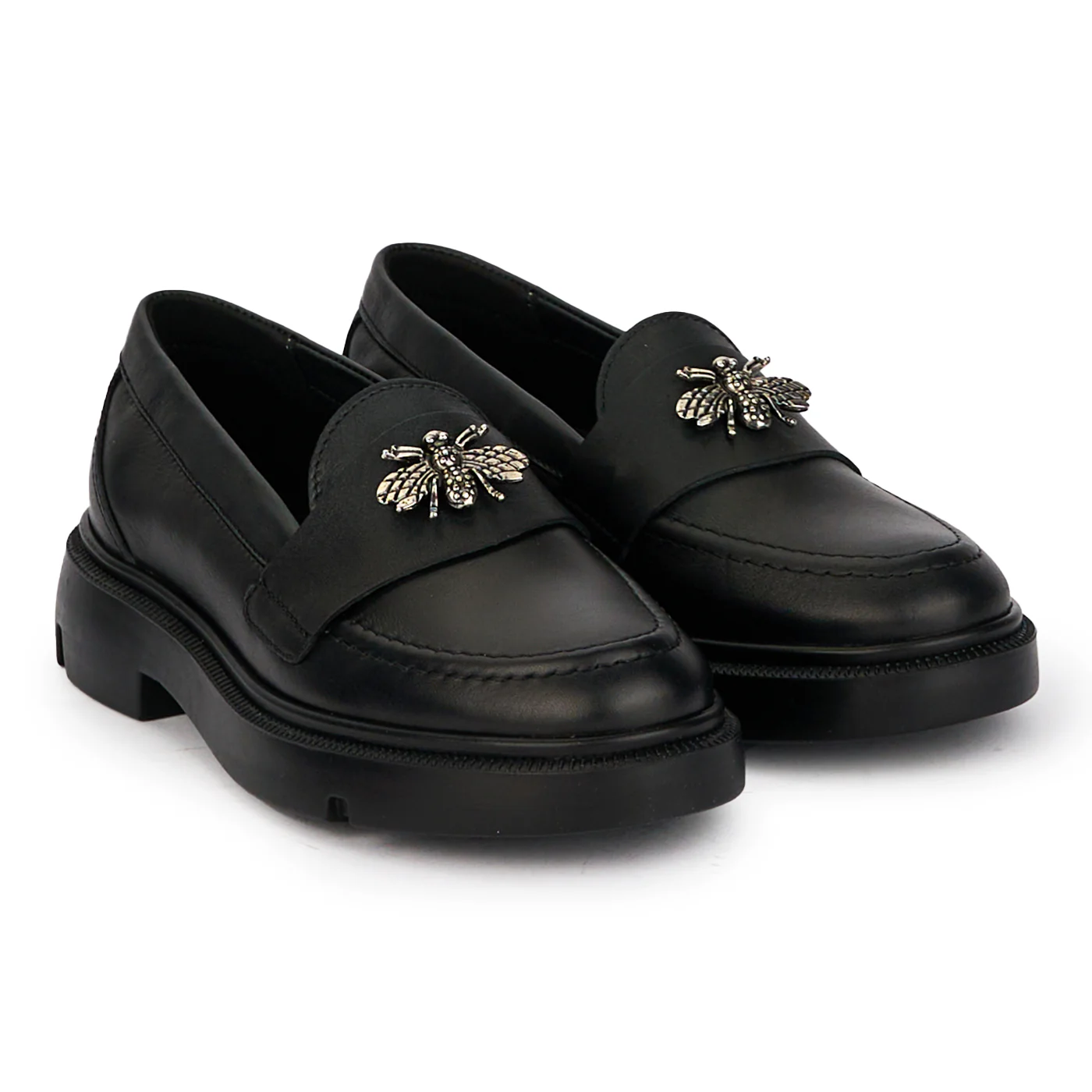 Pantofi casual dama din piele naturala neagra cu accesoriu metalic 18290 - Image 4