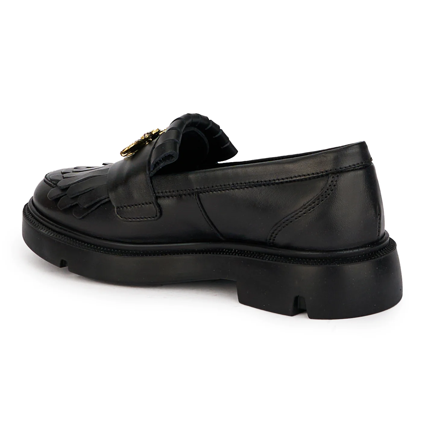 Pantofi casual dama din piele naturala neagra cu accesoriu metalic 18291 - Image 2