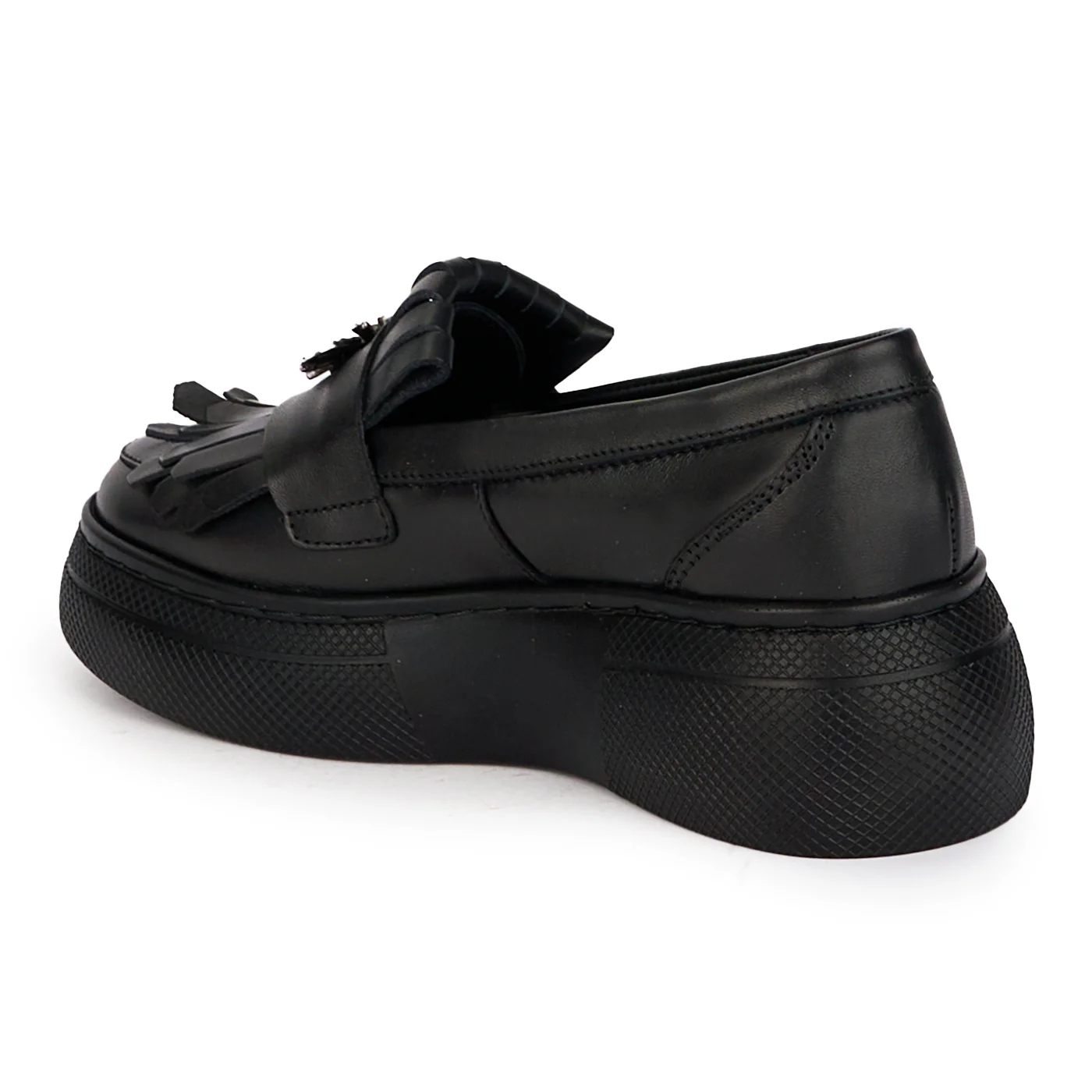 Pantofi casual dama din piele naturala neagra cu accesoriu metalic 18292 - Image 2
