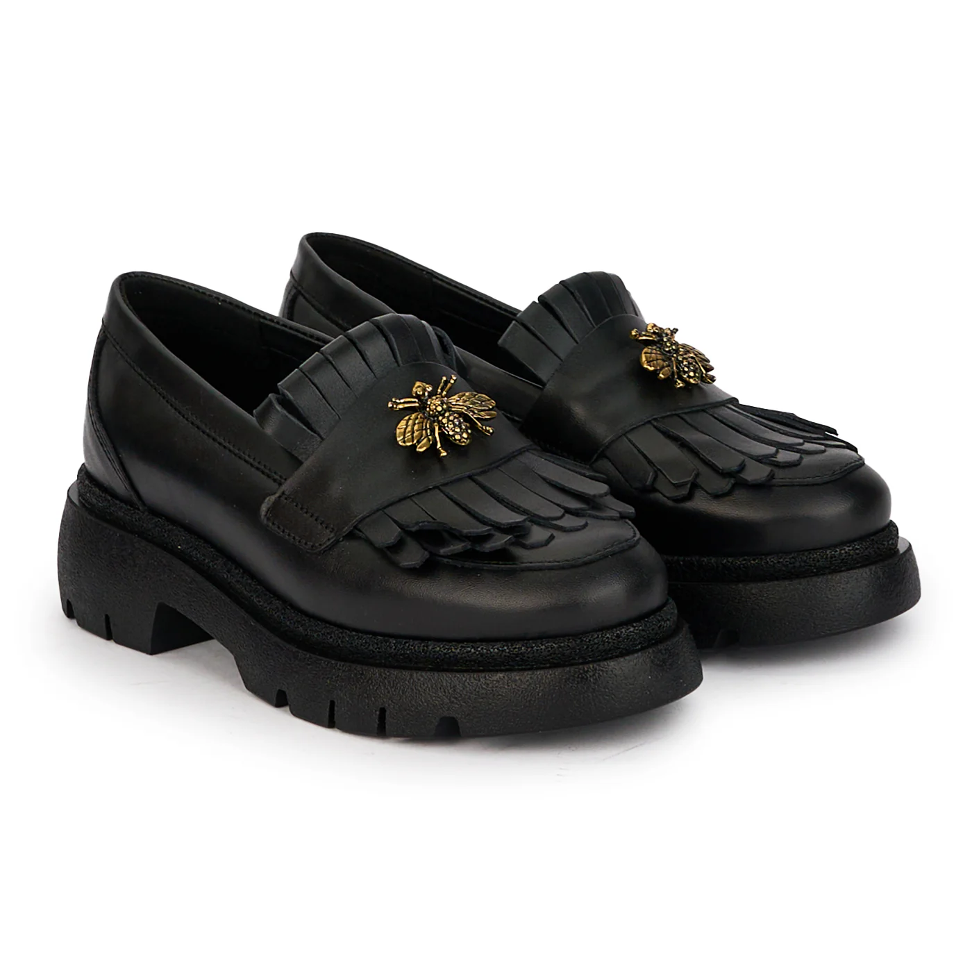Pantofi casual dama din piele naturala neagra cu accesoriu metalic 18293 - Image 4