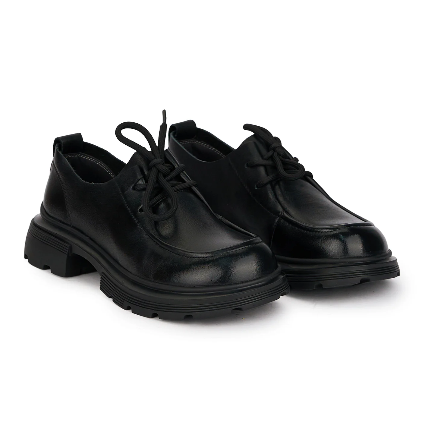 Pantofi casual dama din piele naturala neagra cu siret 18733 - Image 4