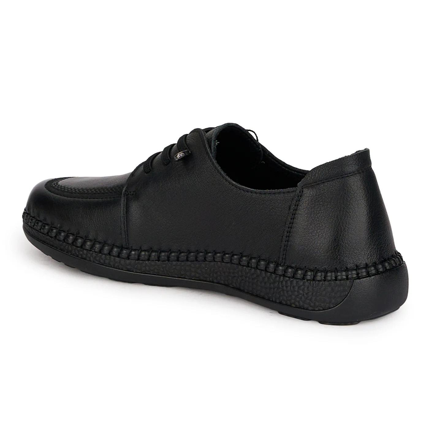 Pantofi casual dama din piele naturala neagra cu siret elastic 18729 - Image 2