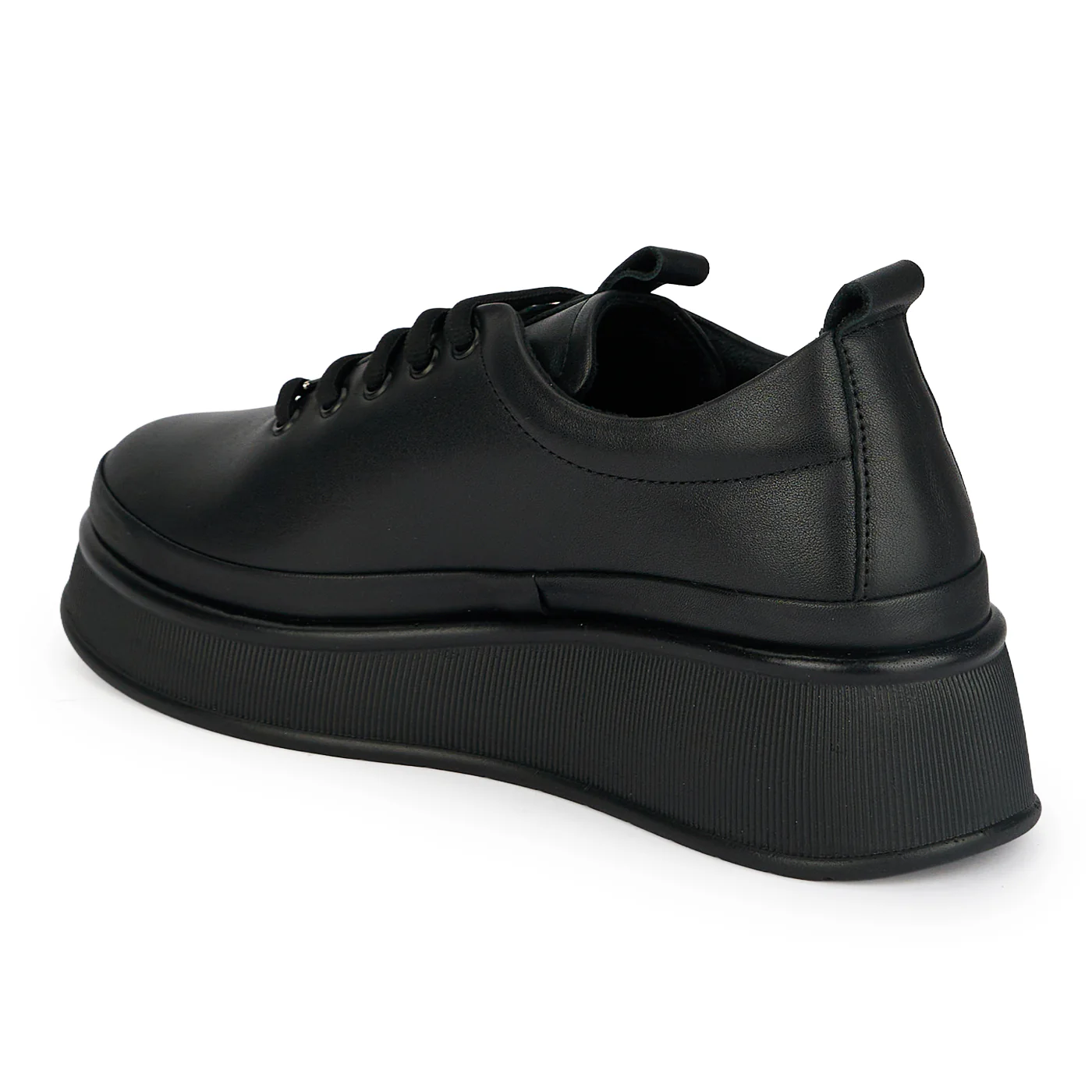 Pantofi casual dama din piele naturala neagra cu talpa inalta tip platforma 4.5 cm 19493 - Image 2