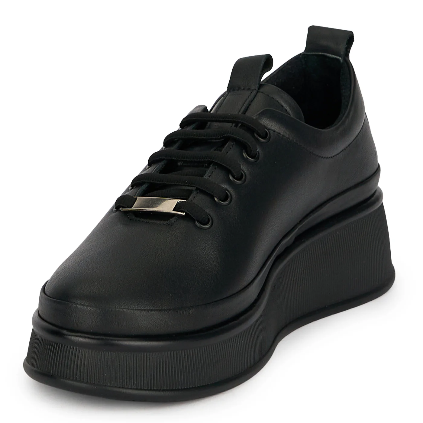Pantofi casual dama din piele naturala neagra cu talpa inalta tip platforma 4.5 cm 19493 - Image 3