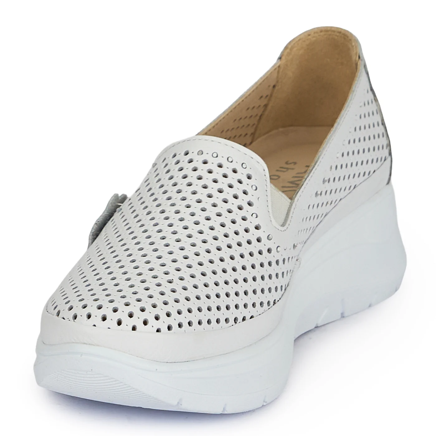 Pantofi casual dama din piele naturala perforata alba cu talpa otopedica 19722 - Image 3