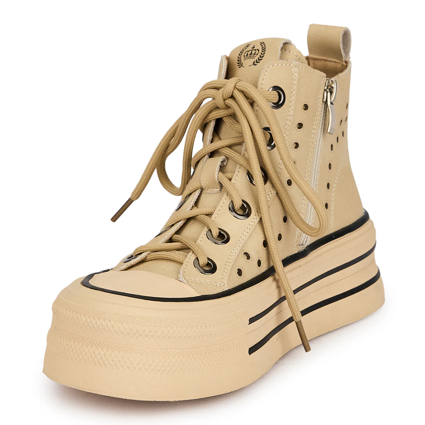 Pantofi casual dama din piele naturala perforata crem cu talpa inalta 4.5 cm 19661 - Image 3