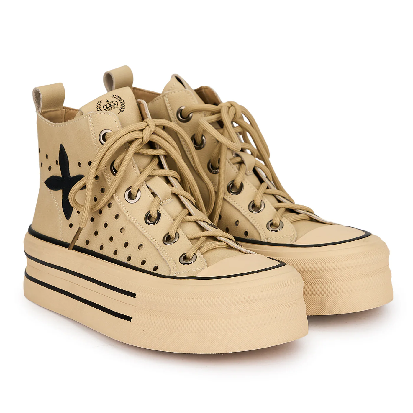 Pantofi casual dama din piele naturala perforata crem cu talpa inalta 4.5 cm 19661 - Image 4