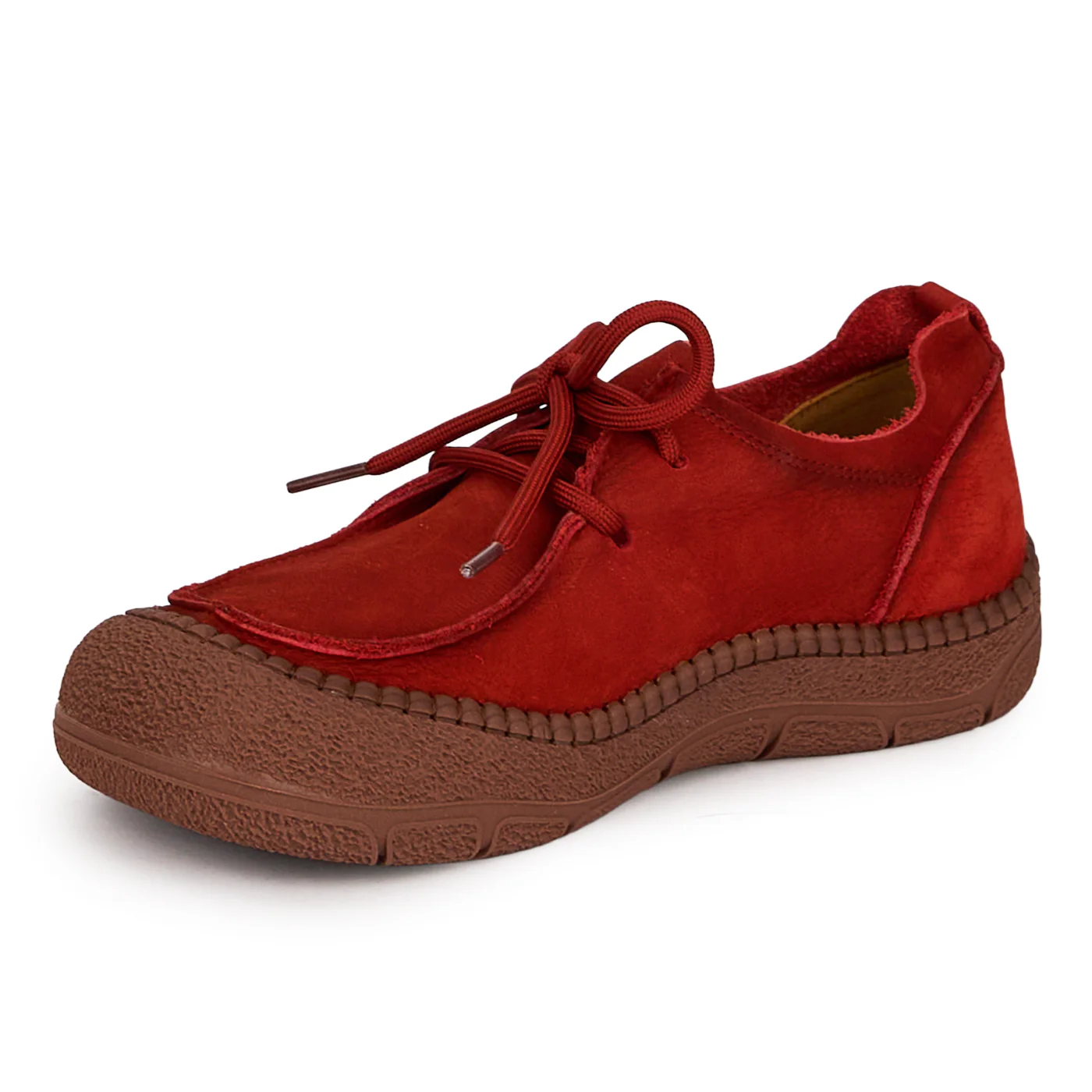 Pantofi casual dama din piele naturala rosie cu siret 18728 - Image 3
