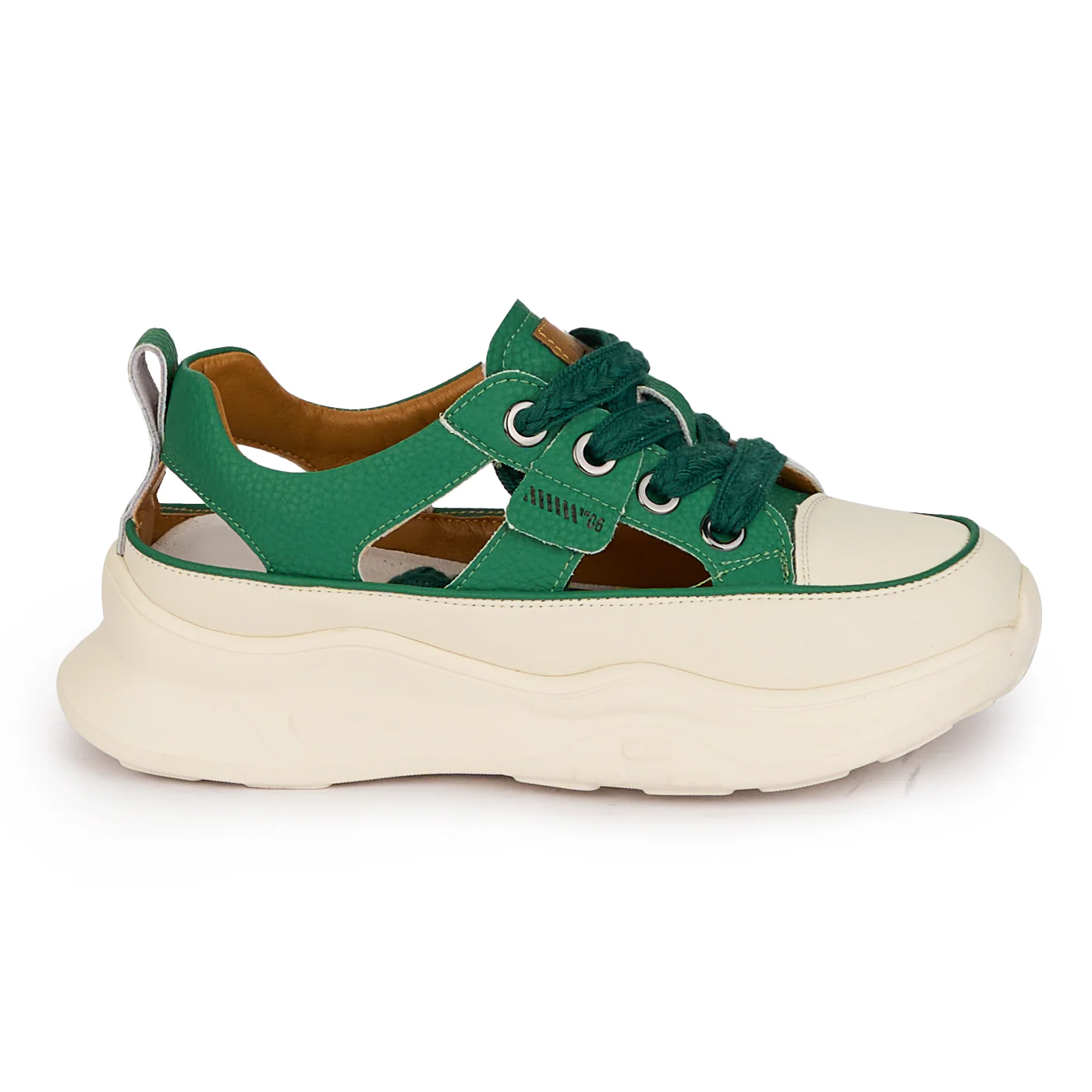 Pantofi casual dama din piele naturala verde decupati lateral 18247