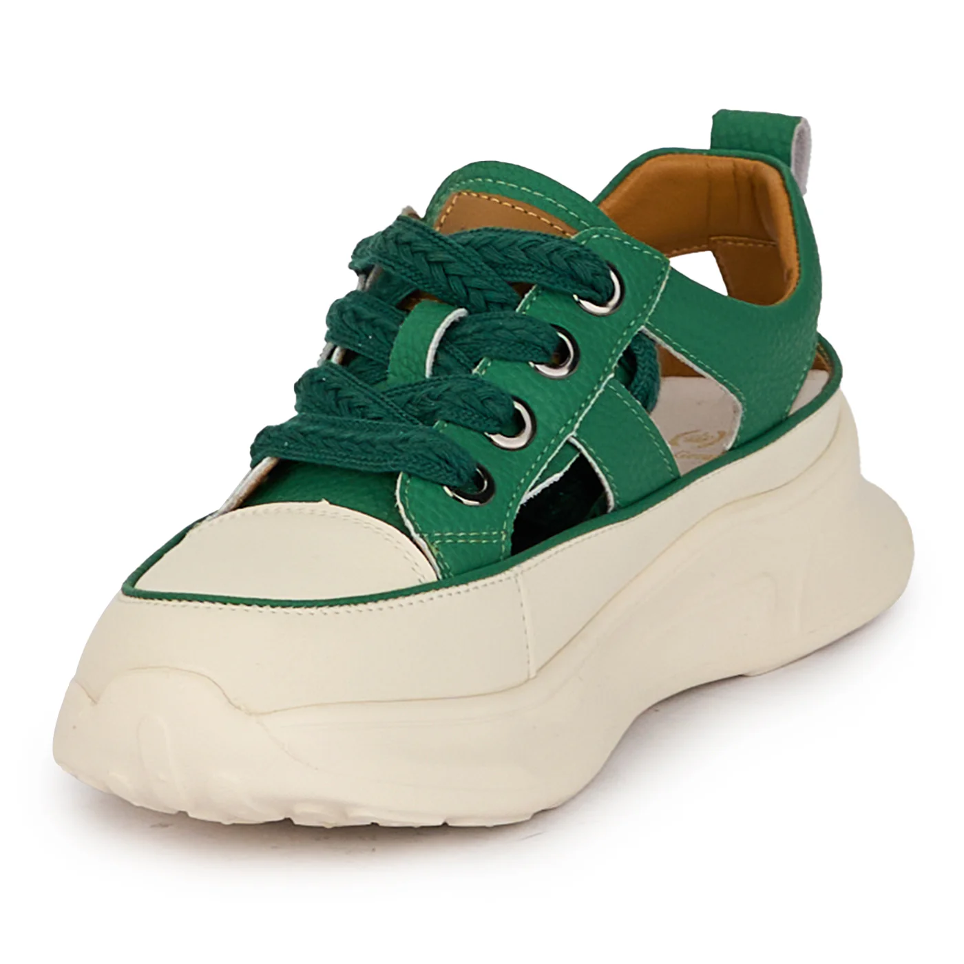 Pantofi casual dama din piele naturala verde decupati lateral 18247 - Image 4