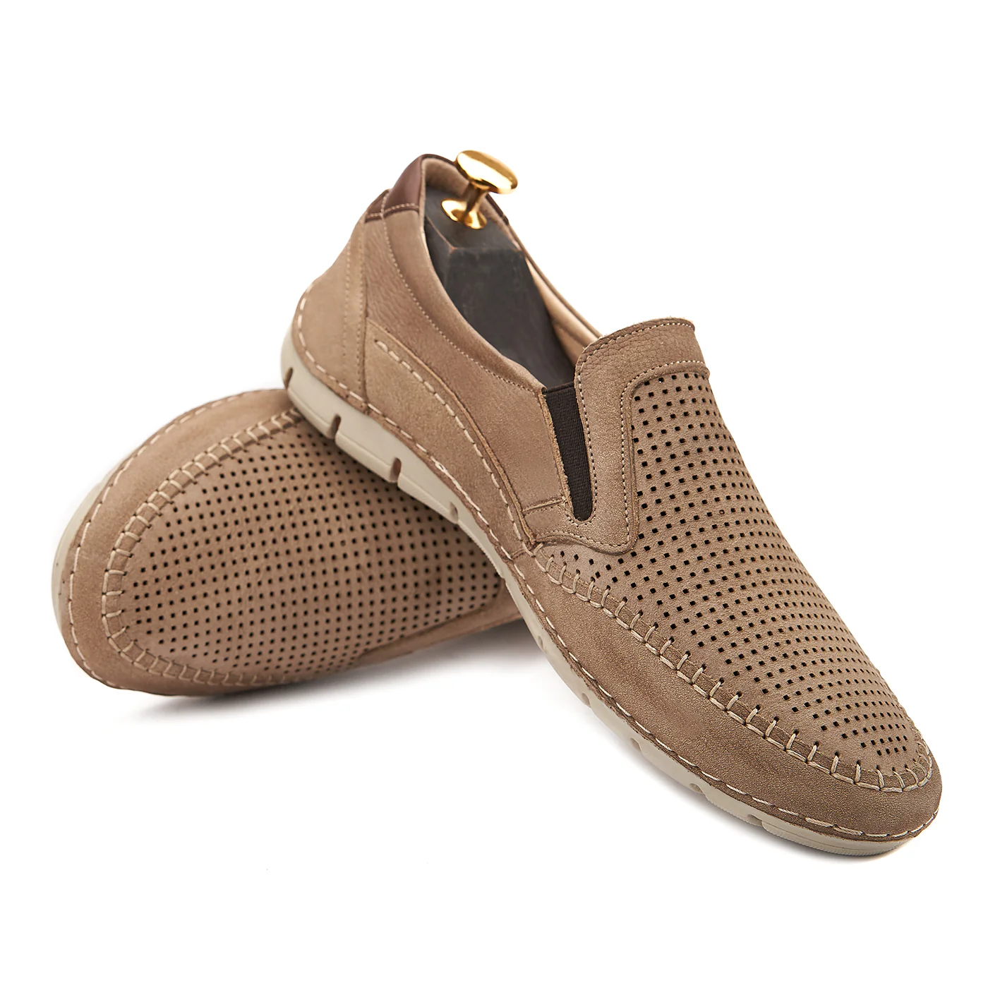 Pantofi Casual Piele Naturala Bej Perforata 0152 - Image 4