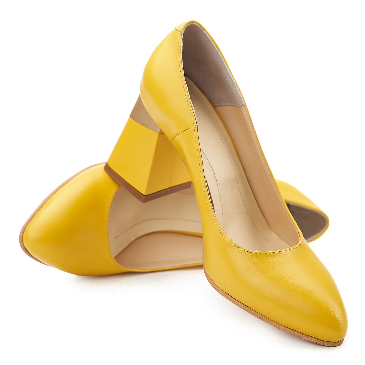 Pantofi cu Toc Galben 8 Cm Stiletto Eleganti din Piele Naturala 4071 - Image 4