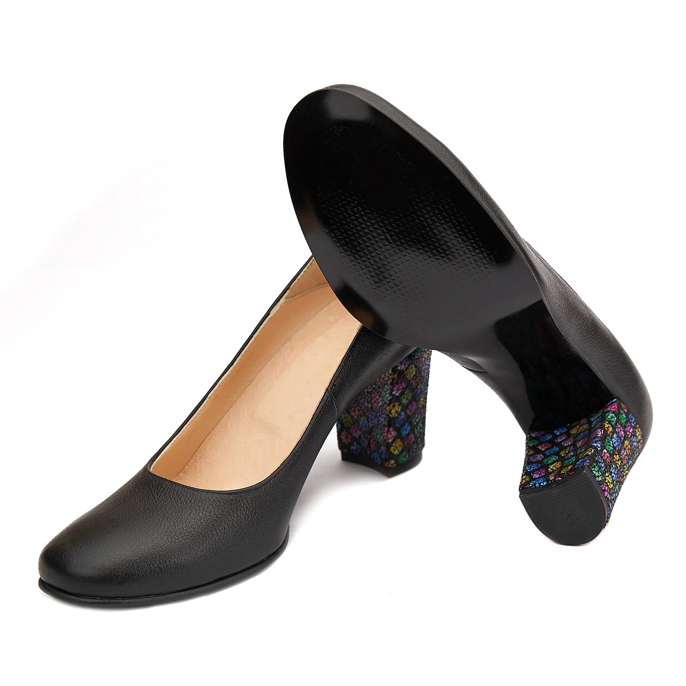 Pantofi cu Toc Gros Negri din Piele Naturala 4088 - Image 3