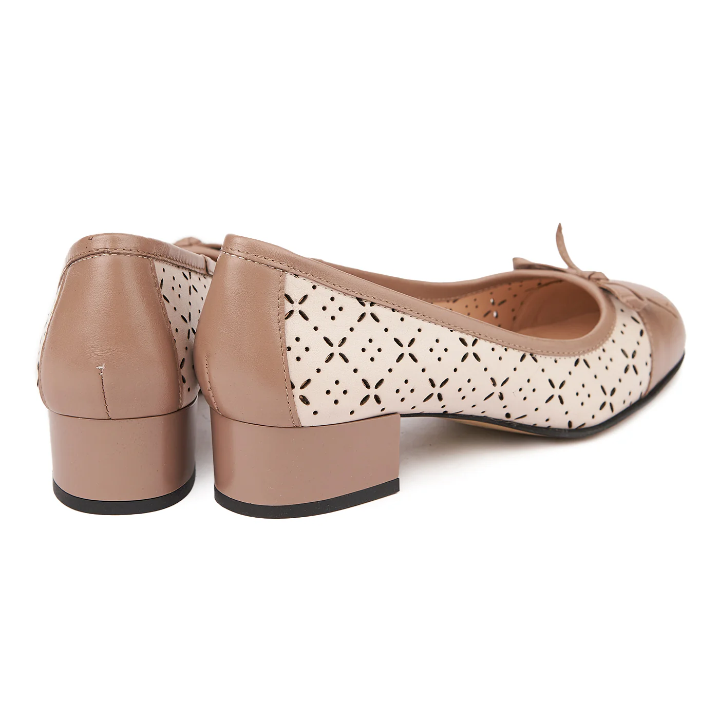 Pantofi cu toc mic din piele naturala bej 4739 - Image 2