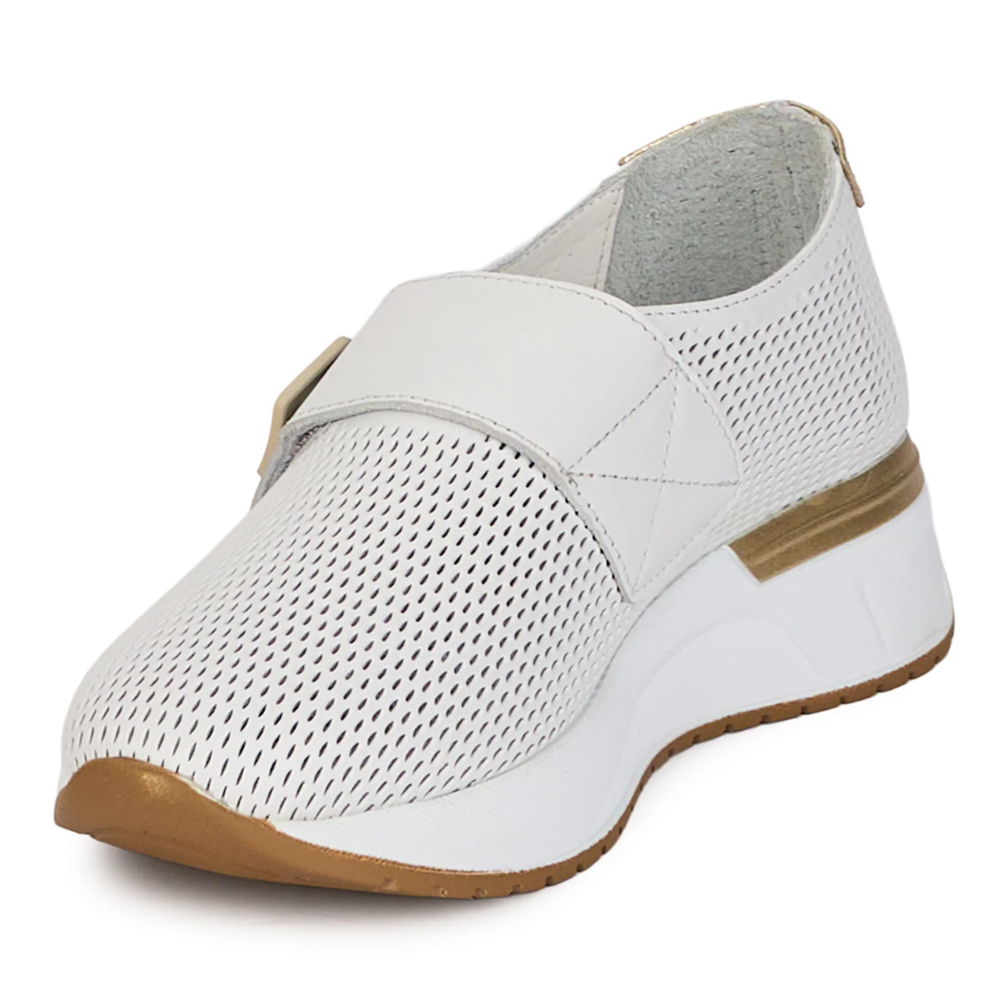 Pantofi dama casual din piele naturala alba perforata 18474 - Image 3