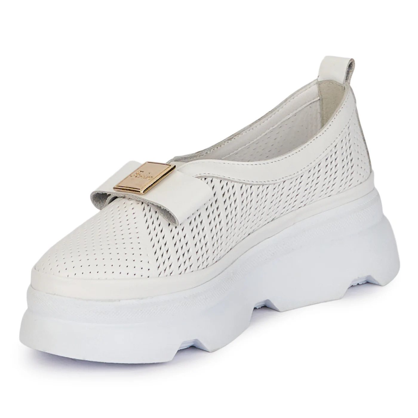 Pantofi dama casual din piele naturala alba perforata 18476 - Image 3