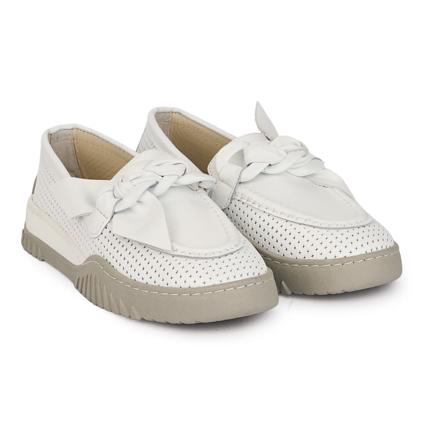 Pantofi dama casual din piele naturala alba perforata 18483 - Image 4