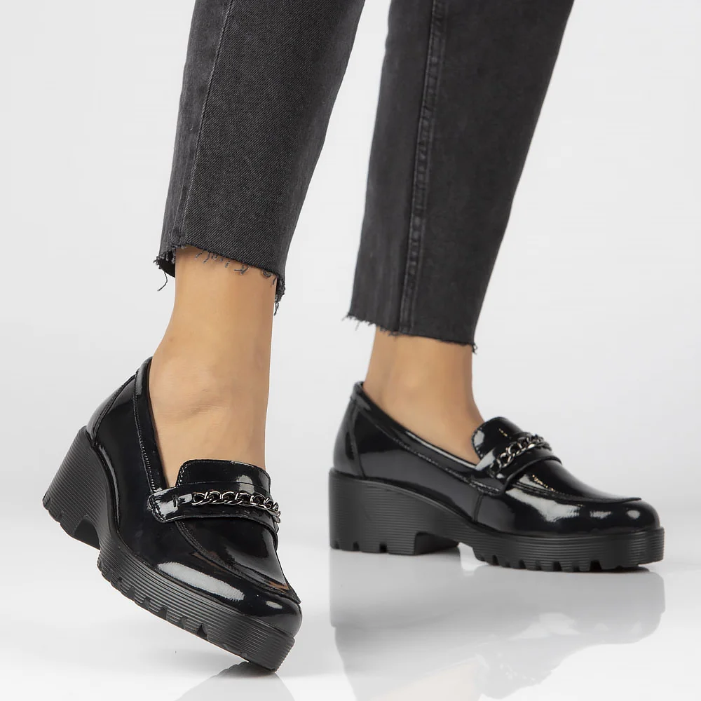 Pantofi dama casual din piele naturala neagra 13967 - Image 2