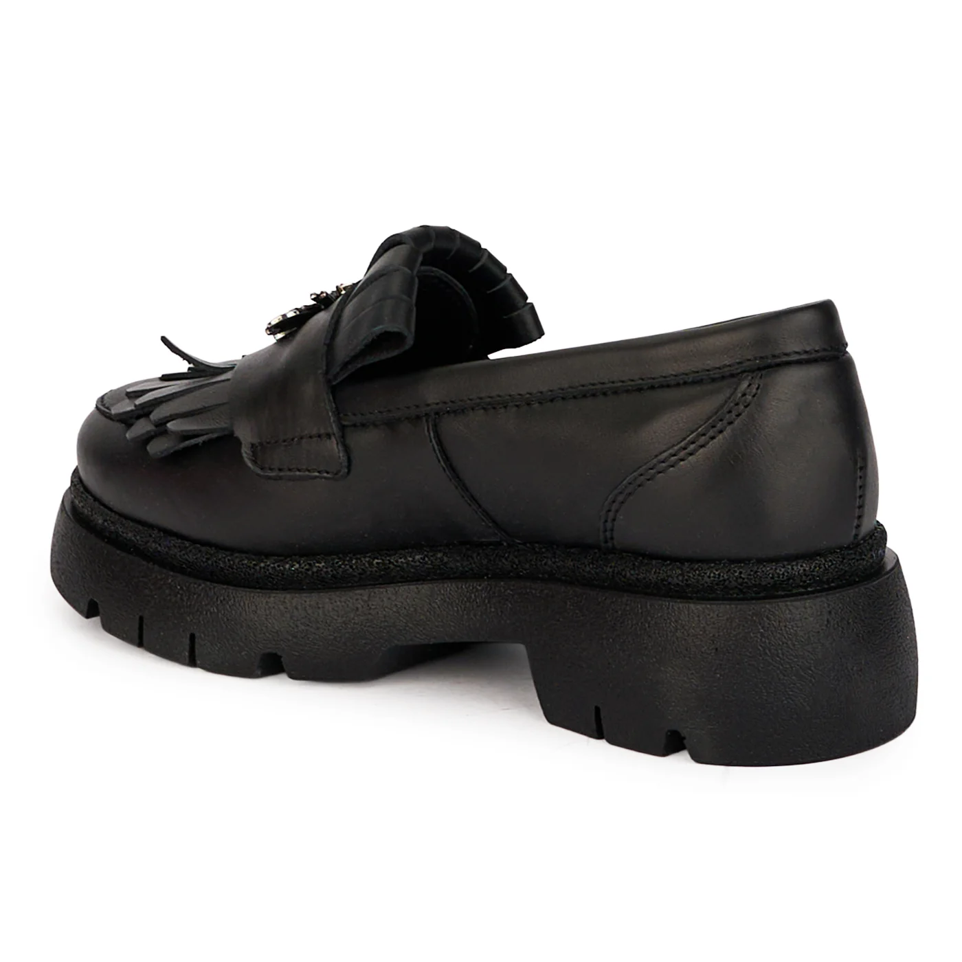 Pantofi dama casual din piele naturala neagra cu accesoriu 18421 - Image 2