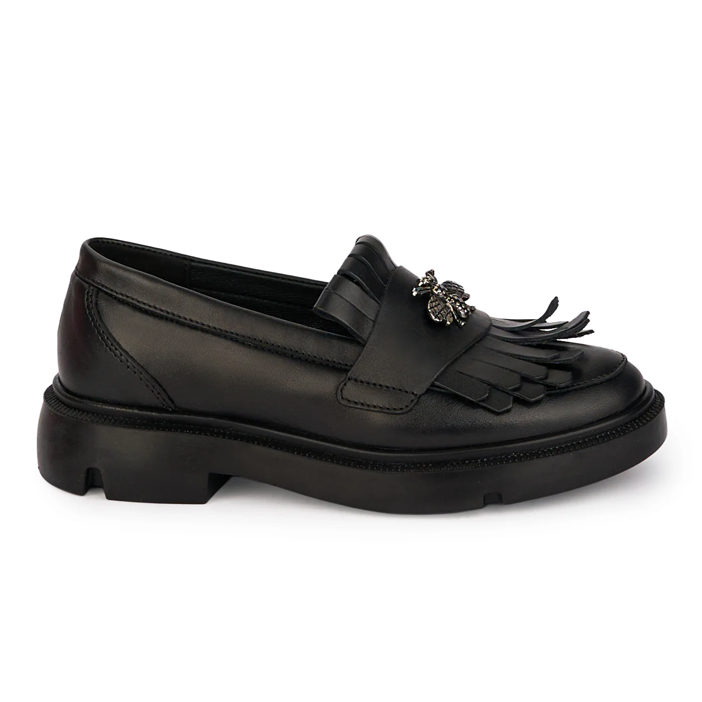 Pantofi dama casual din piele naturala neagra cu accesoriu 18422