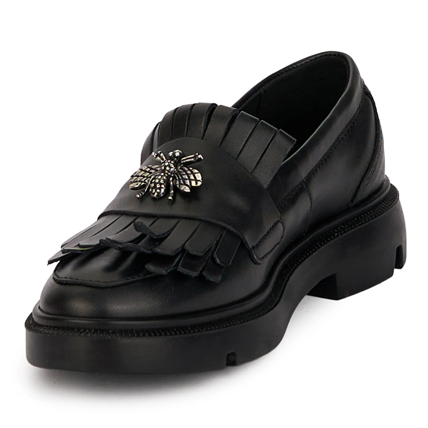 Pantofi dama casual din piele naturala neagra cu accesoriu 18422 - Image 3