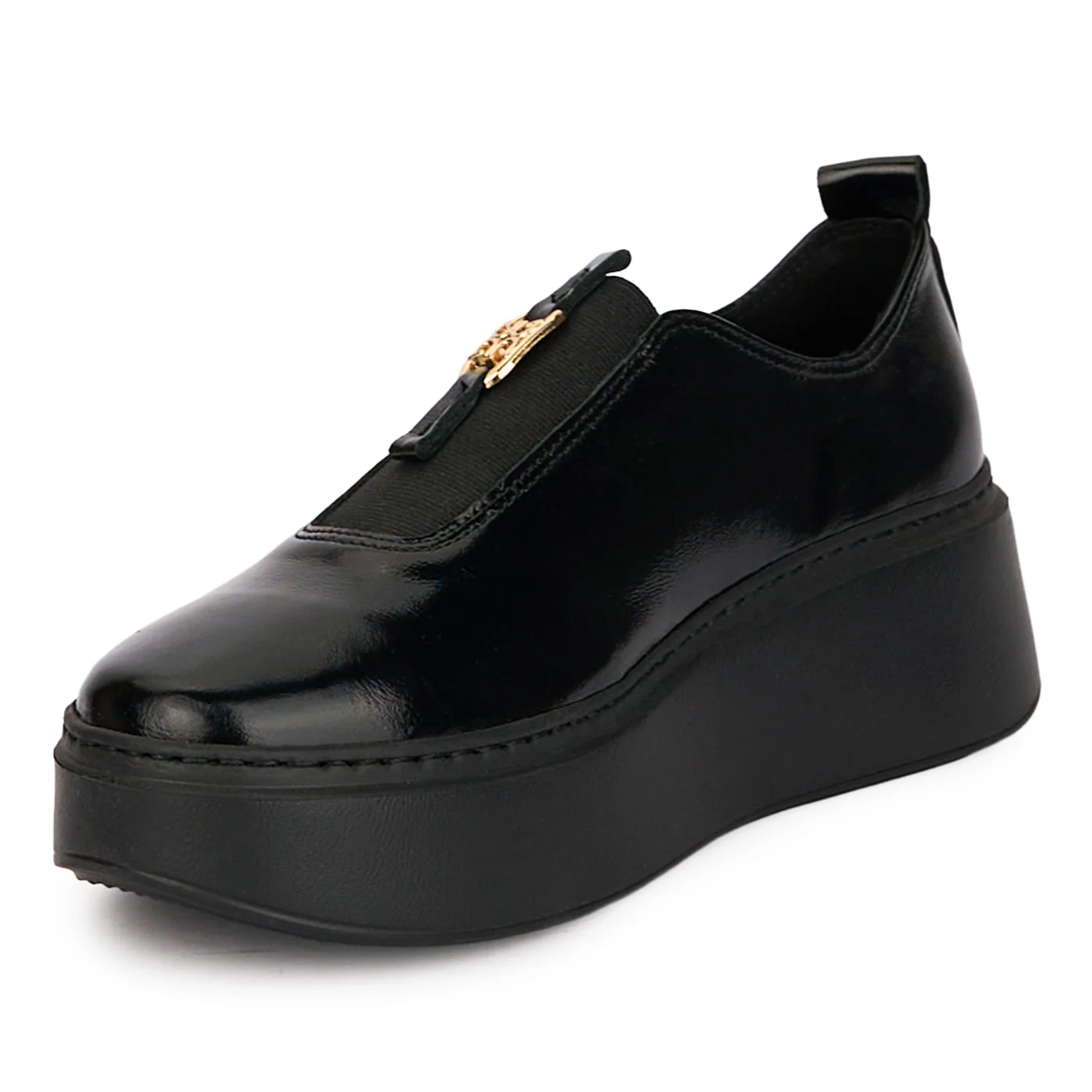 Pantofi dama casual din piele naturala neagra cu talpa inalta 4 cm 18479 - Image 3