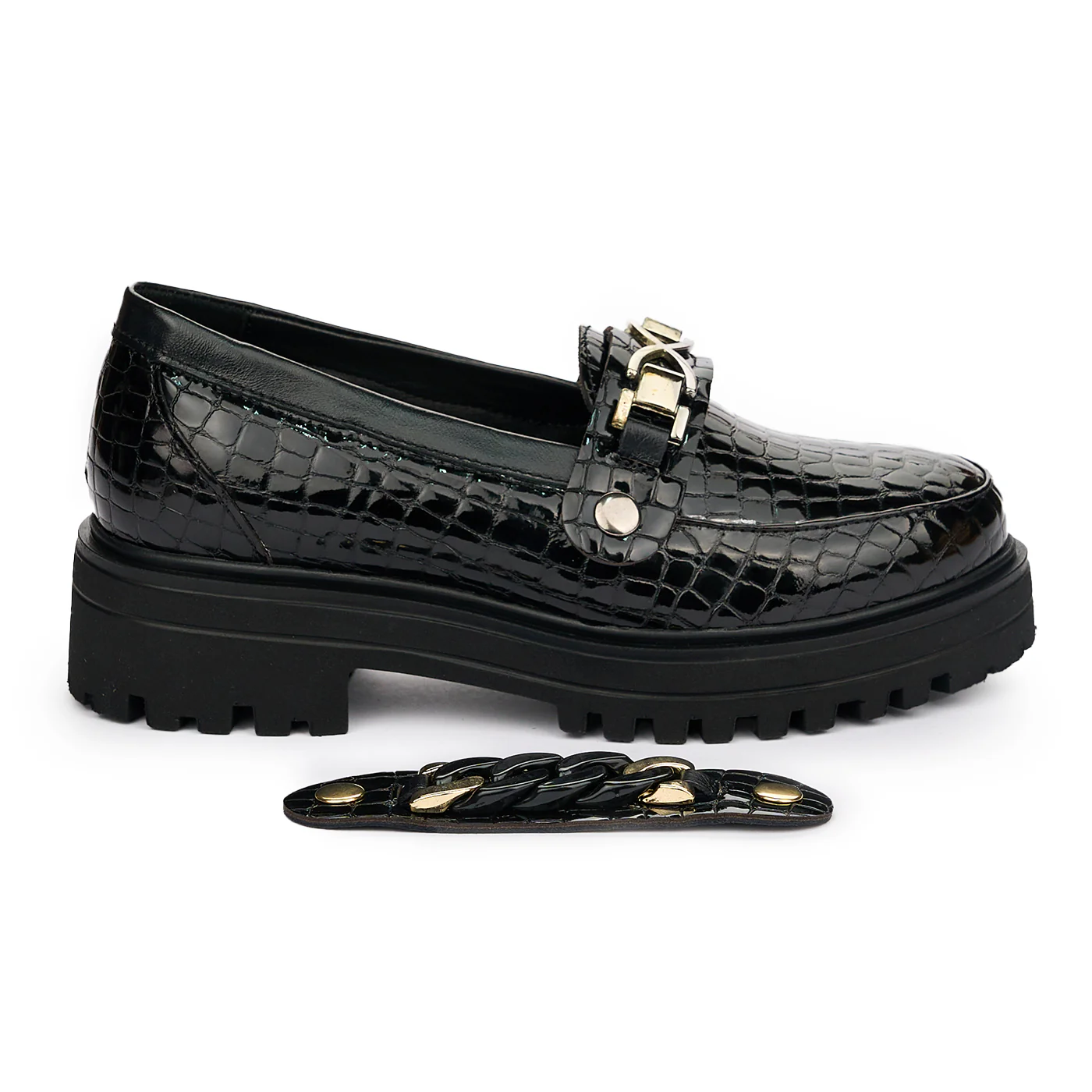 Pantofi dama cu doua accesorii din piele naturala neagra 13075 - Image 2