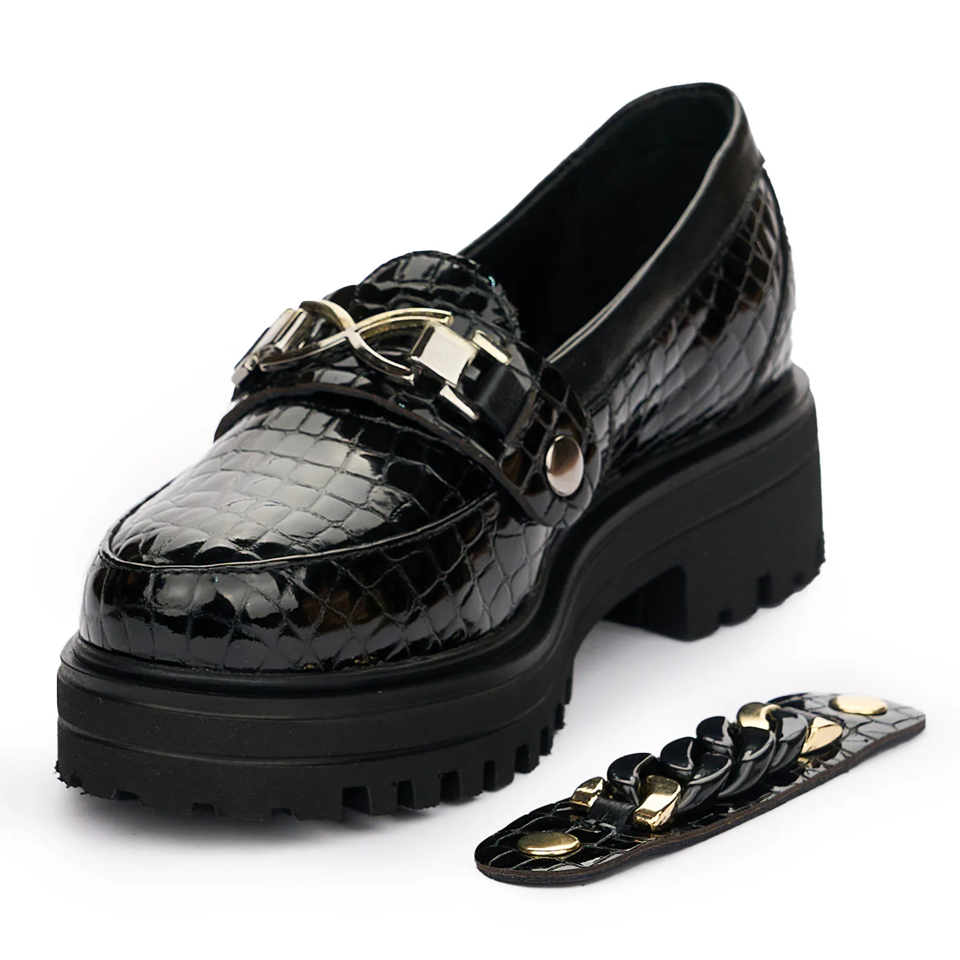Pantofi dama cu doua accesorii din piele naturala neagra 13075 - Image 4