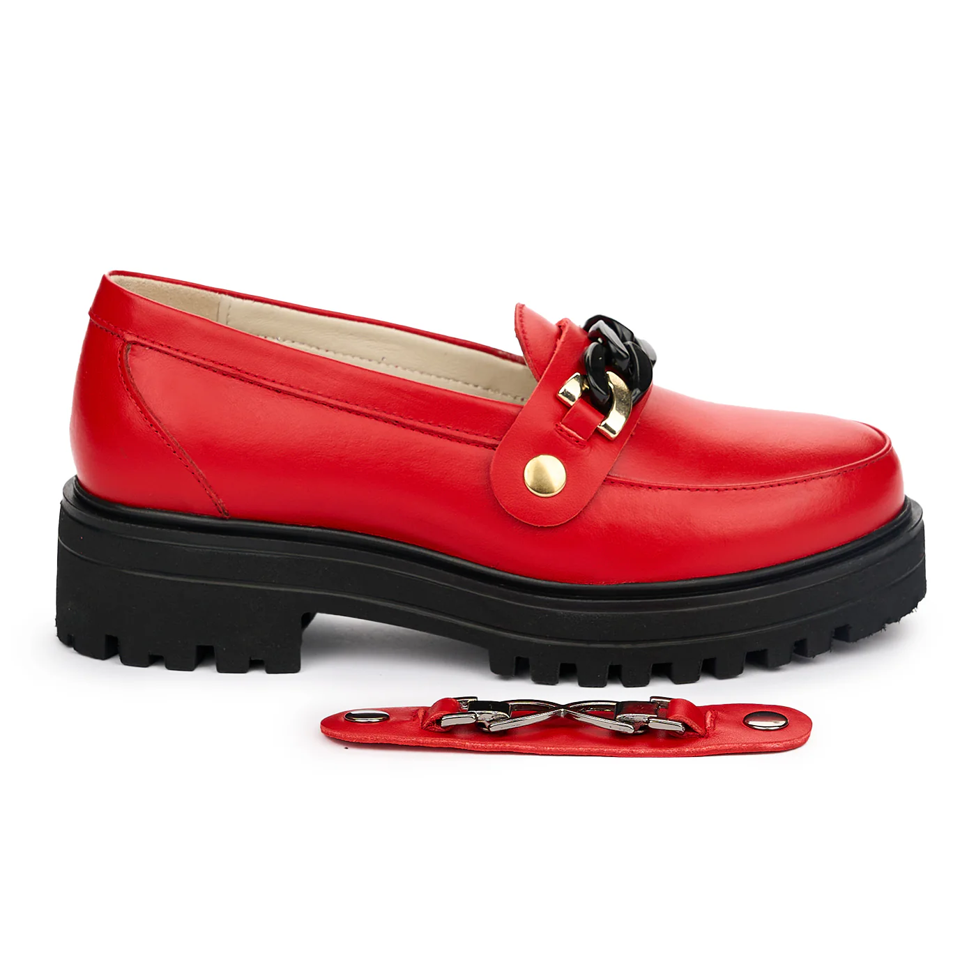 Pantofi dama cu doua accesorii din piele naturala rosie 13074