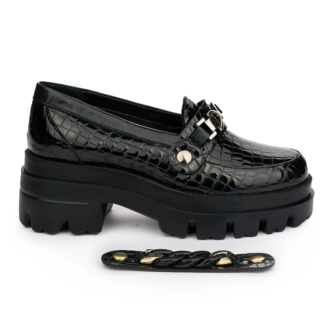 Pantofi dama cu doua accesorii din piele naturala neagra 12861 - Image 2