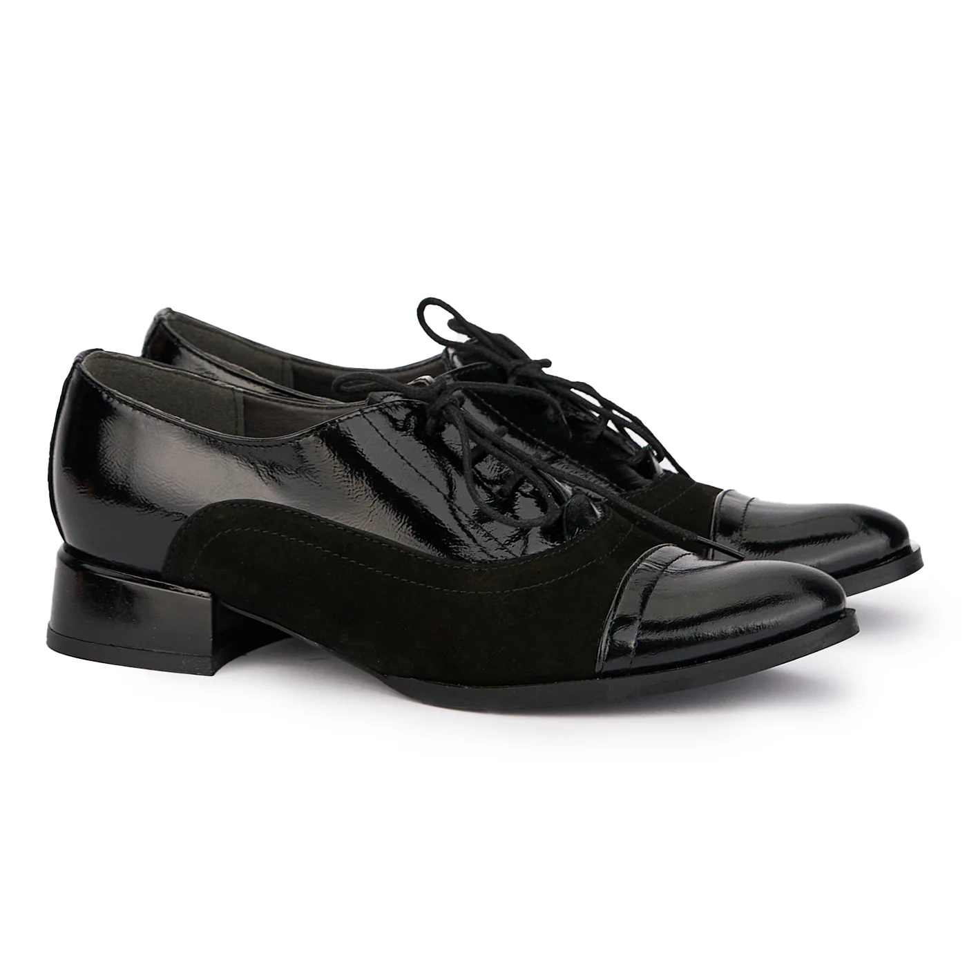 Pantofi dama cu siret din piele naturala neagra cu toc mic 3 cm 16823 - Image 4