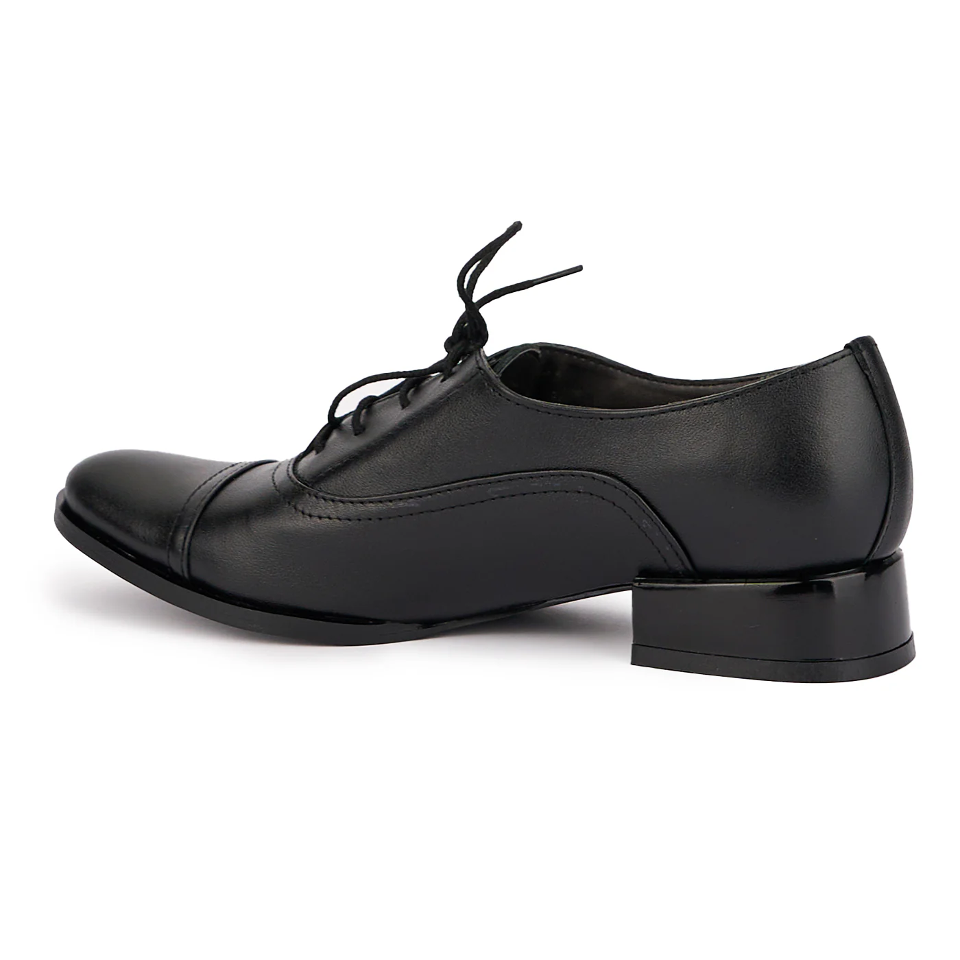 Pantofi dama cu siret din piele naturala neagra cu toc mic 3 cm 16824 - Image 2
