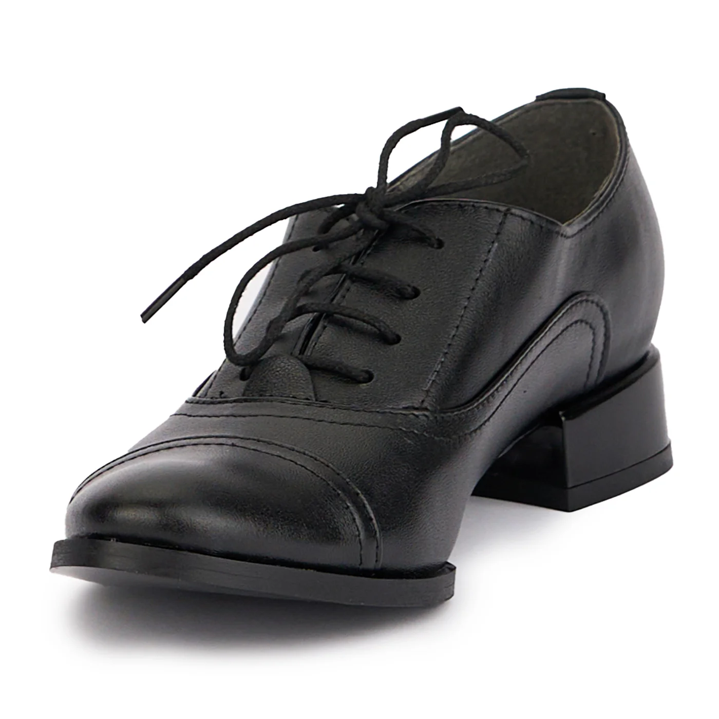 Pantofi dama cu siret din piele naturala neagra cu toc mic 3 cm 16824 - Image 3
