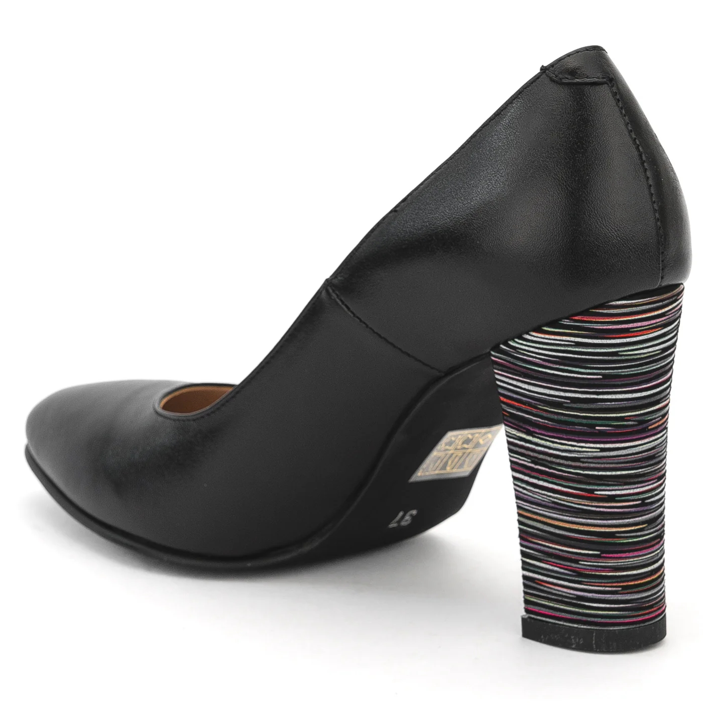 Pantofi dama cu toc gros din piele naturala neagra 14116 - Image 2