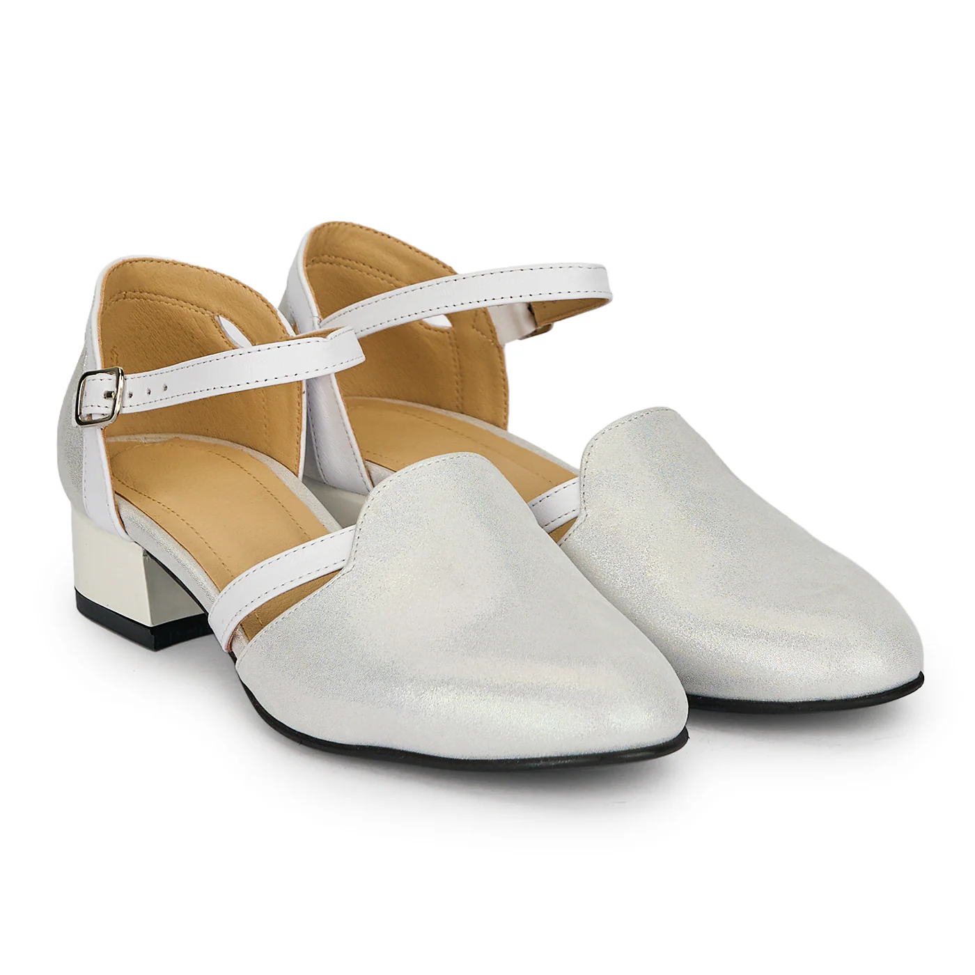 Pantofi dama din piele naturala alba sidefata cu toc mic 3 cm 19405 - Image 4