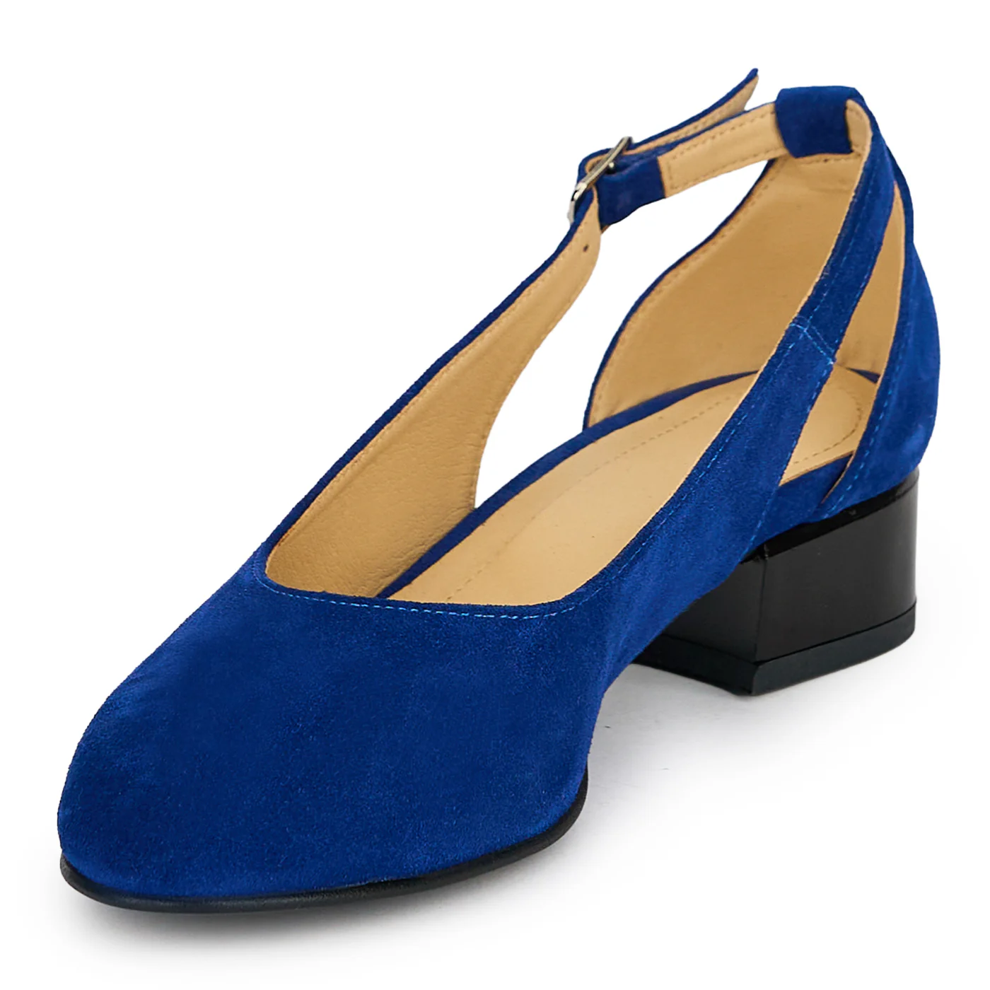 Pantofi dama din piele naturala albastra cu toc mic 3 cm 19398 - Image 3