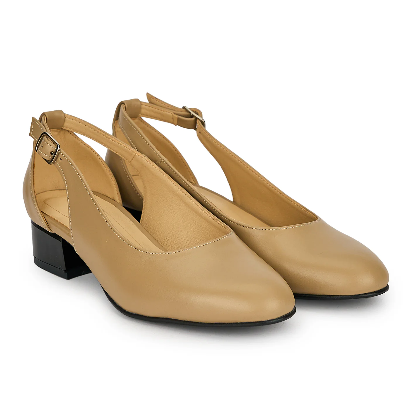 Pantofi dama din piele naturala bej inchis cu toc mic 3 cm 19401 - Image 4
