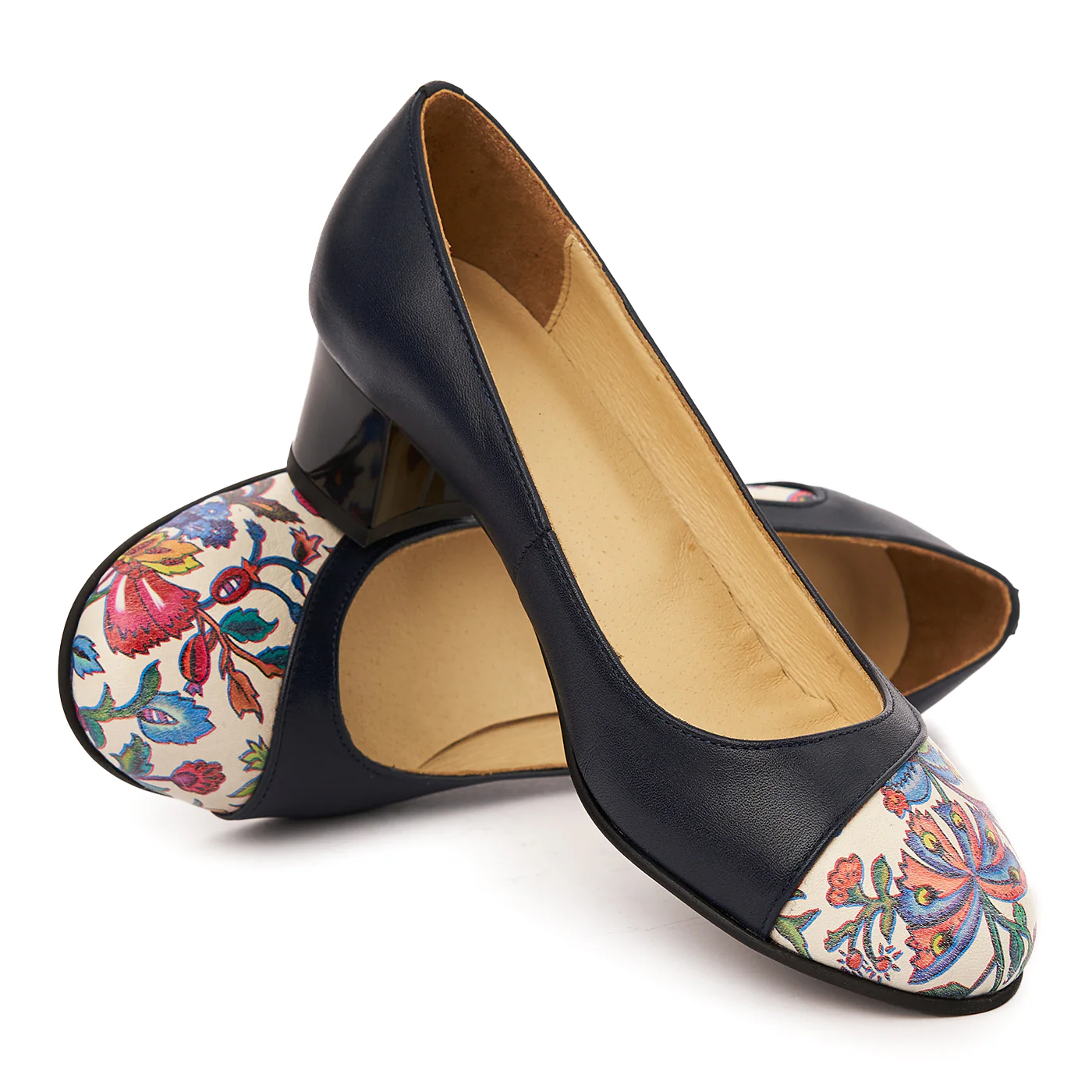 Pantofi dama cu toc mic din piele naturala bleumarin 4986 - Image 4