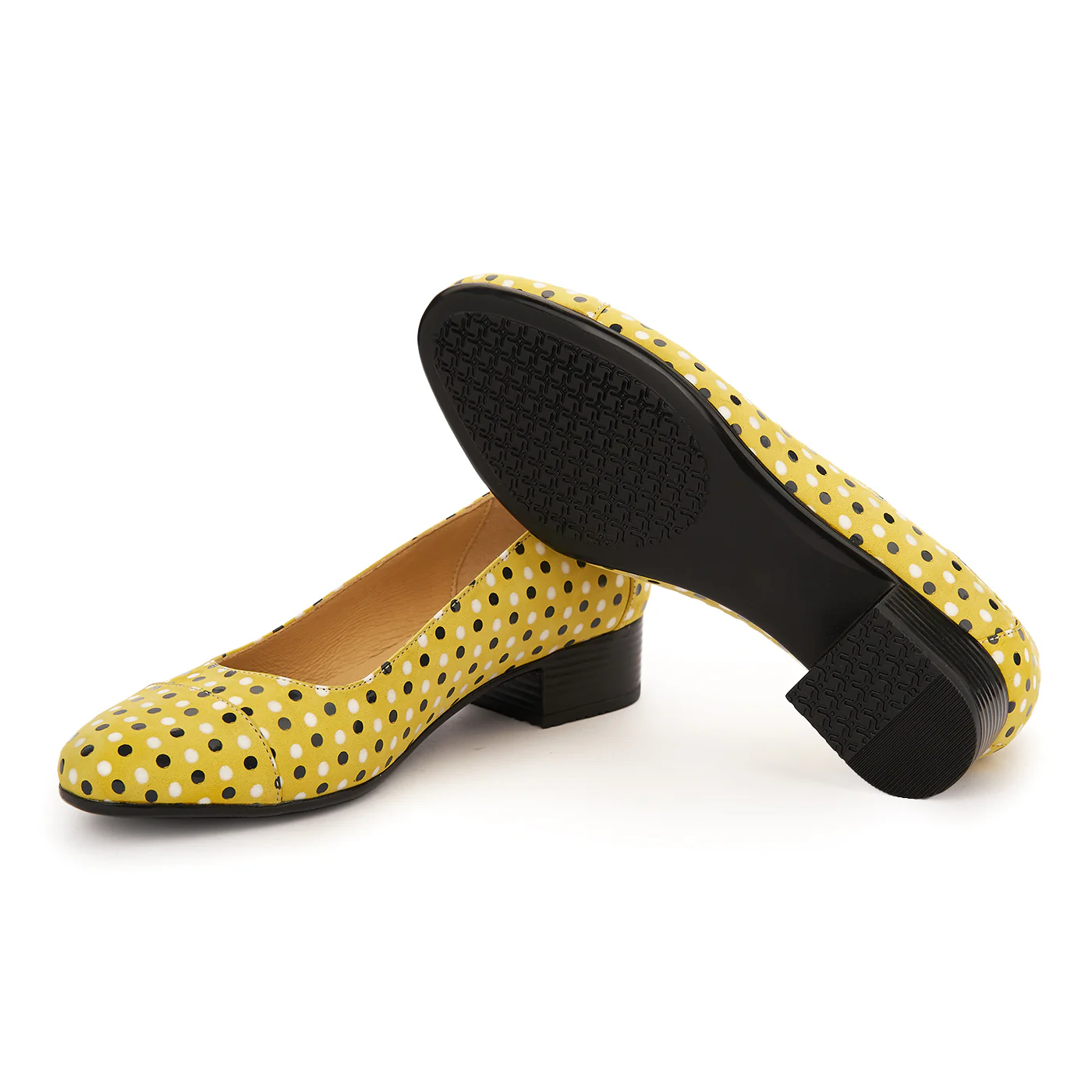Pantofi dama cu toc mic din piele naturala galbena 8054 - Image 3