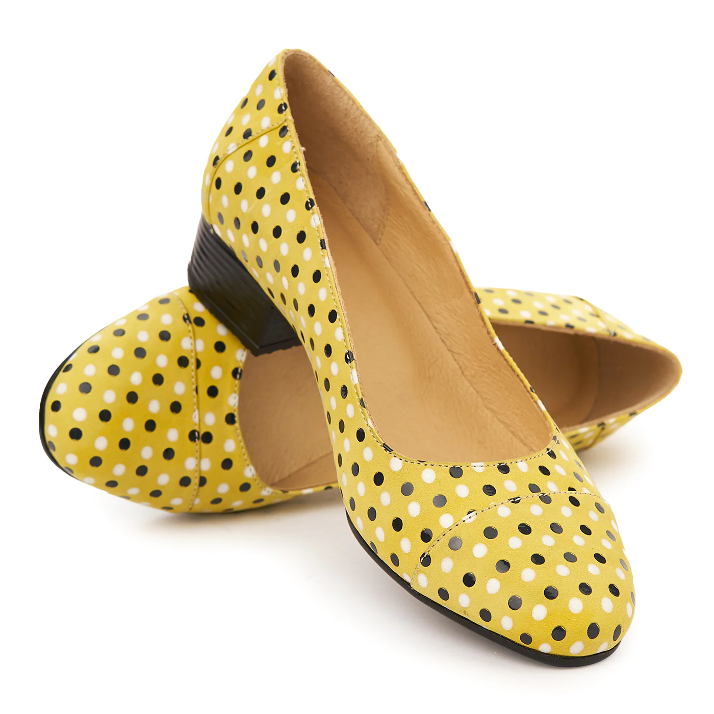 Pantofi dama cu toc mic din piele naturala galbena 8054 - Image 4
