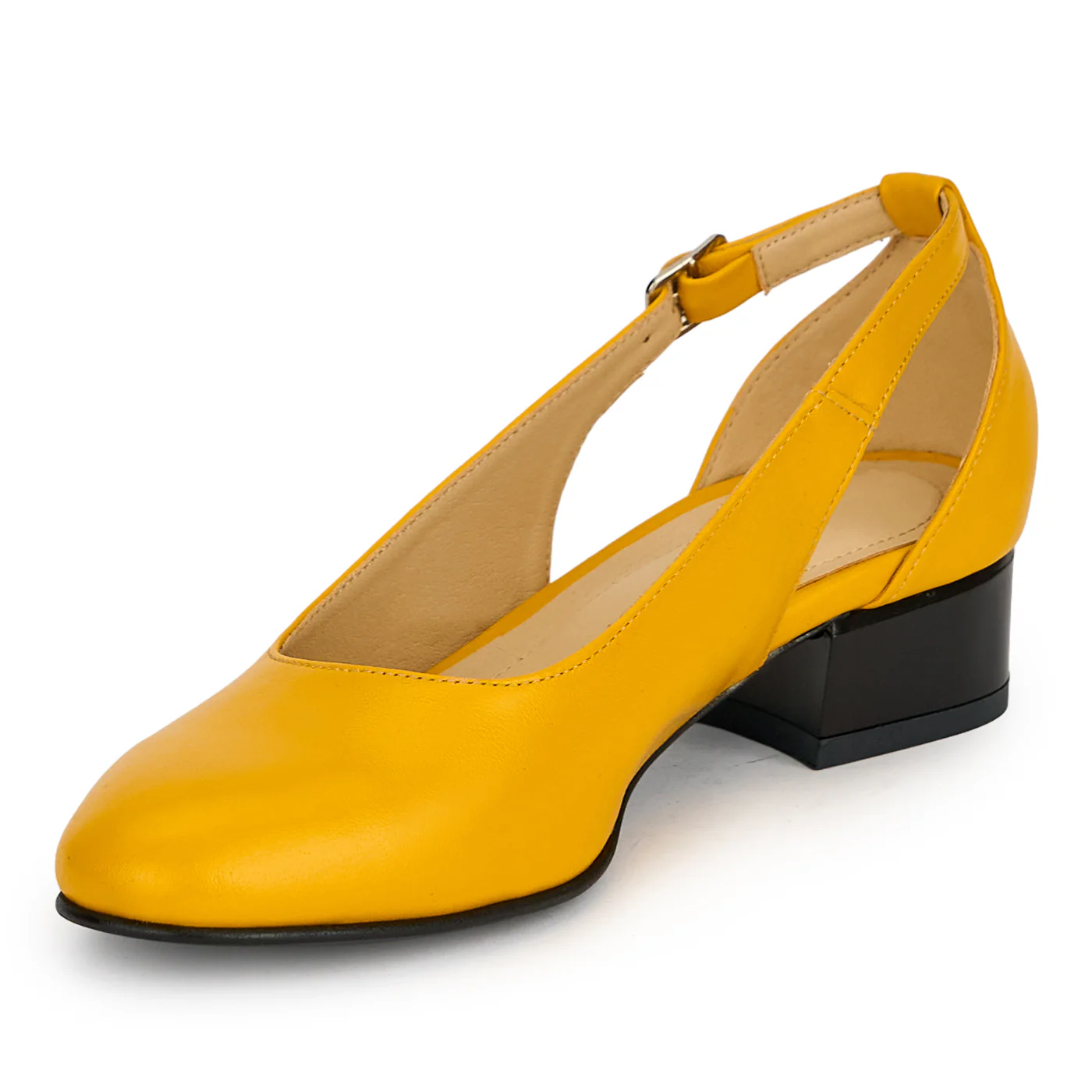 Pantofi dama din piele naturala galbena cu toc mic 3 cm 19400 - Image 3