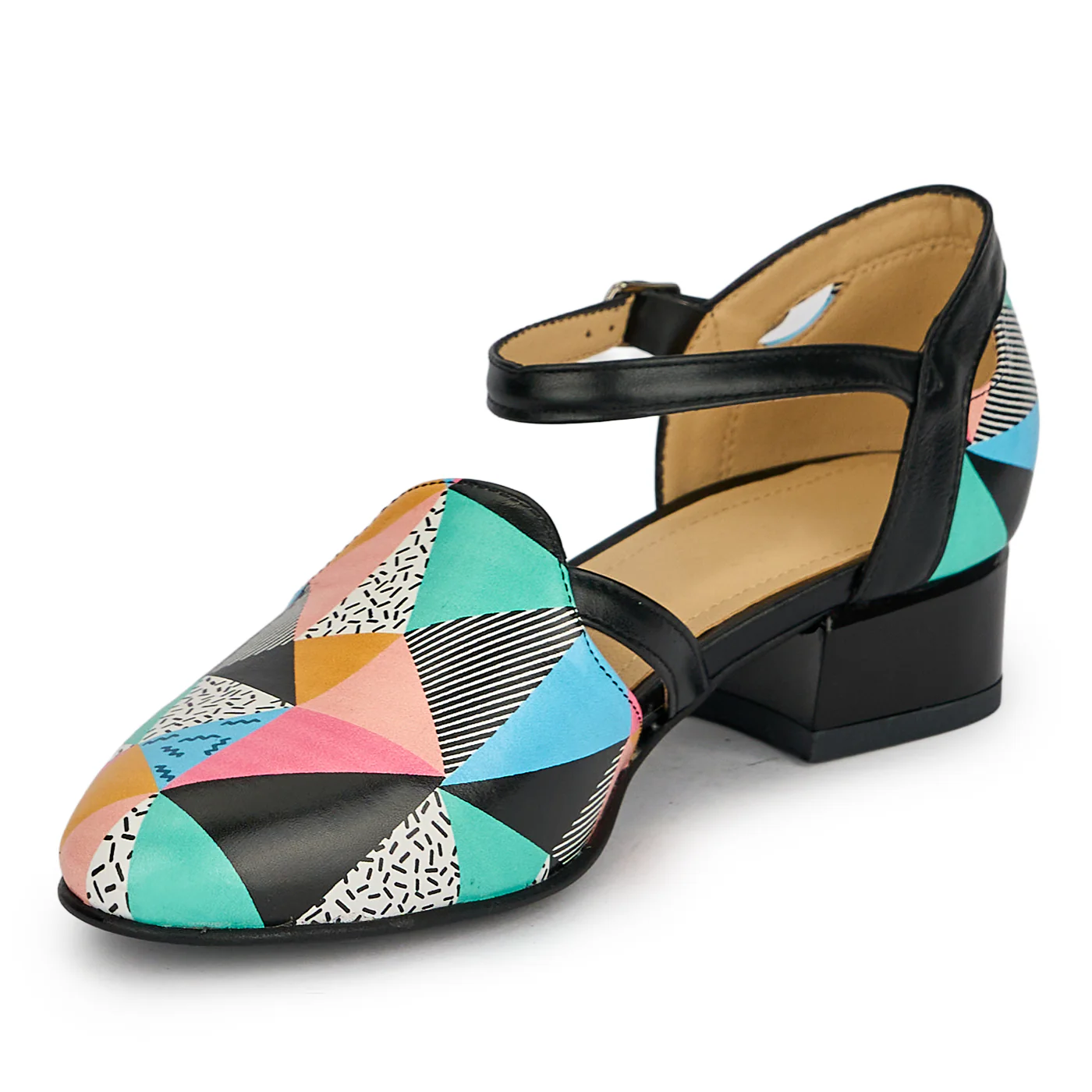 Pantofi dama din piele naturala multicolora cu toc mic 3 cm 19404 - Image 3